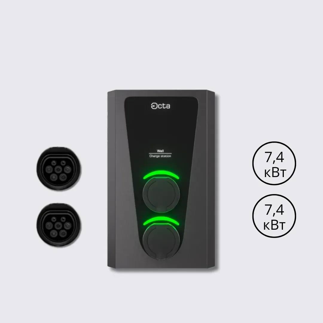 Зарядна станція Wall Octa Energy 32А 230В   7,4 + 7,4 кВт з роз'ємом  Socket Type 2 + Socket Type 2