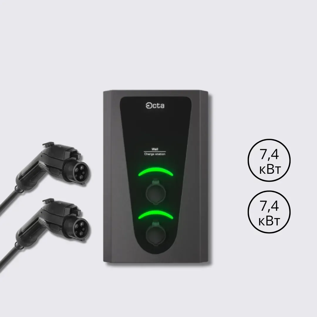 Зарядна станція Wall Octa Energy 32А 230В 7,4+7,4  кВт з роз'ємом  Type 1 + Type 1, з кабелем 5м