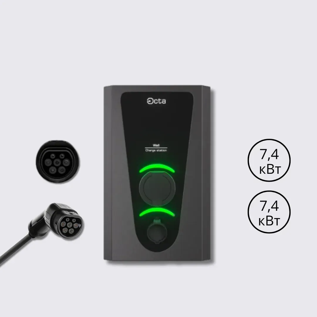 Зарядна станція Wall Octa Energy 32А 230В/400В 7,4+7,4 кВт з роз'ємом Socket Type 2  + Type 2 з кабелем 5м
