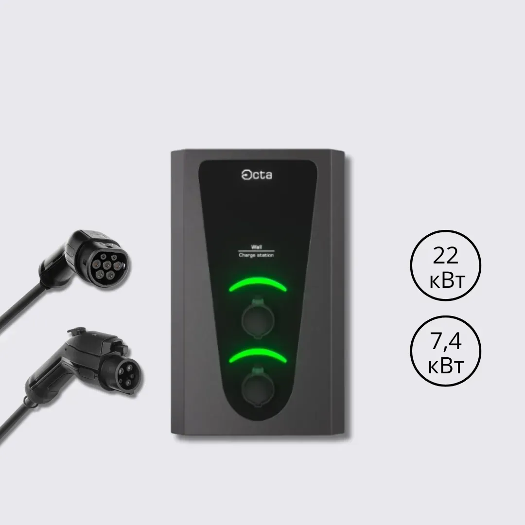 Зарядна станція Wall Octa Energy 64А 230В/400В 22+7,4 кВт з роз'ємом Type 2  + Type 1 з кабелем 5м