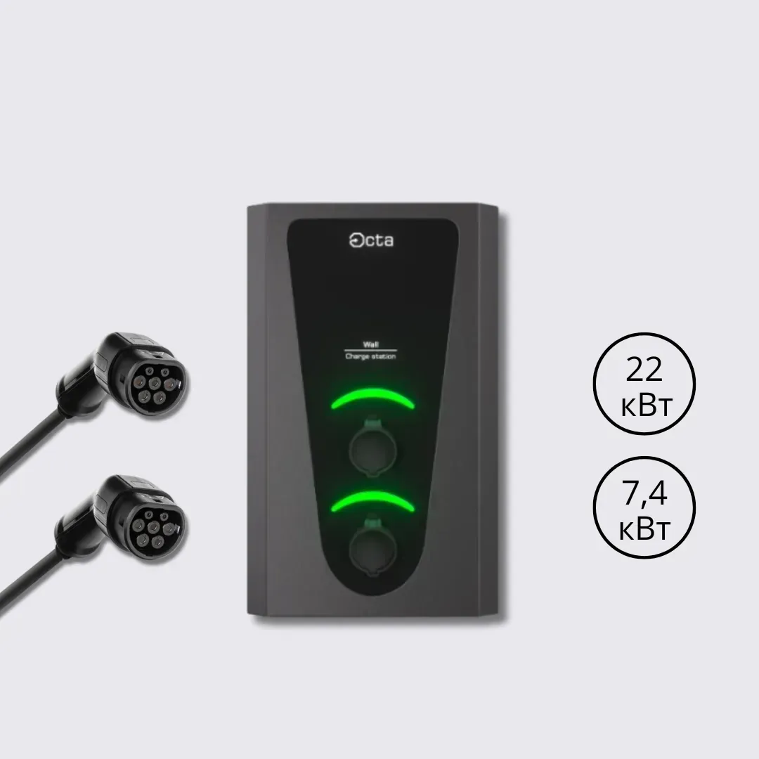 Зарядна станція Wall Octa Energy 64А 230В/400В 22+7,4 кВт з роз'ємом Type 2 + Type 2 (1Ф)  з кабелем 5м