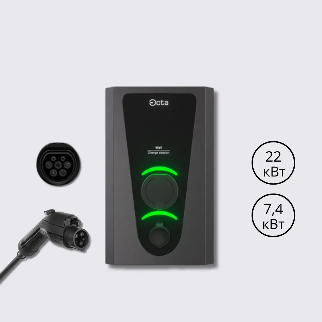 Зарядна станція Wall Octa Energy 32А 230В/400В 22+7,4 кВт з роз'ємом Socket Type 2  + Type 1 з кабелем 5м