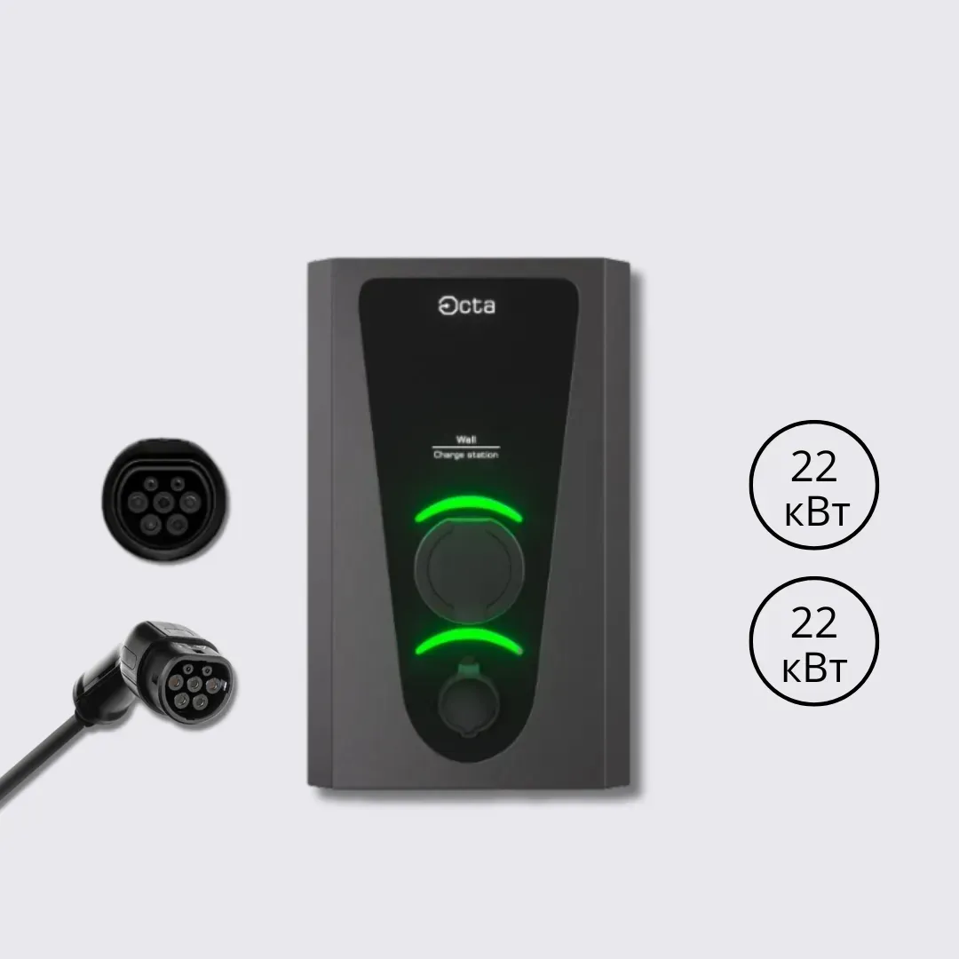 Зарядна станція Wall Octa Energy 64А 230В/400В 22+22 кВт з роз'ємом Socket Type 2 (3Ф) + Type 2 (3Ф) з кабелем 5м