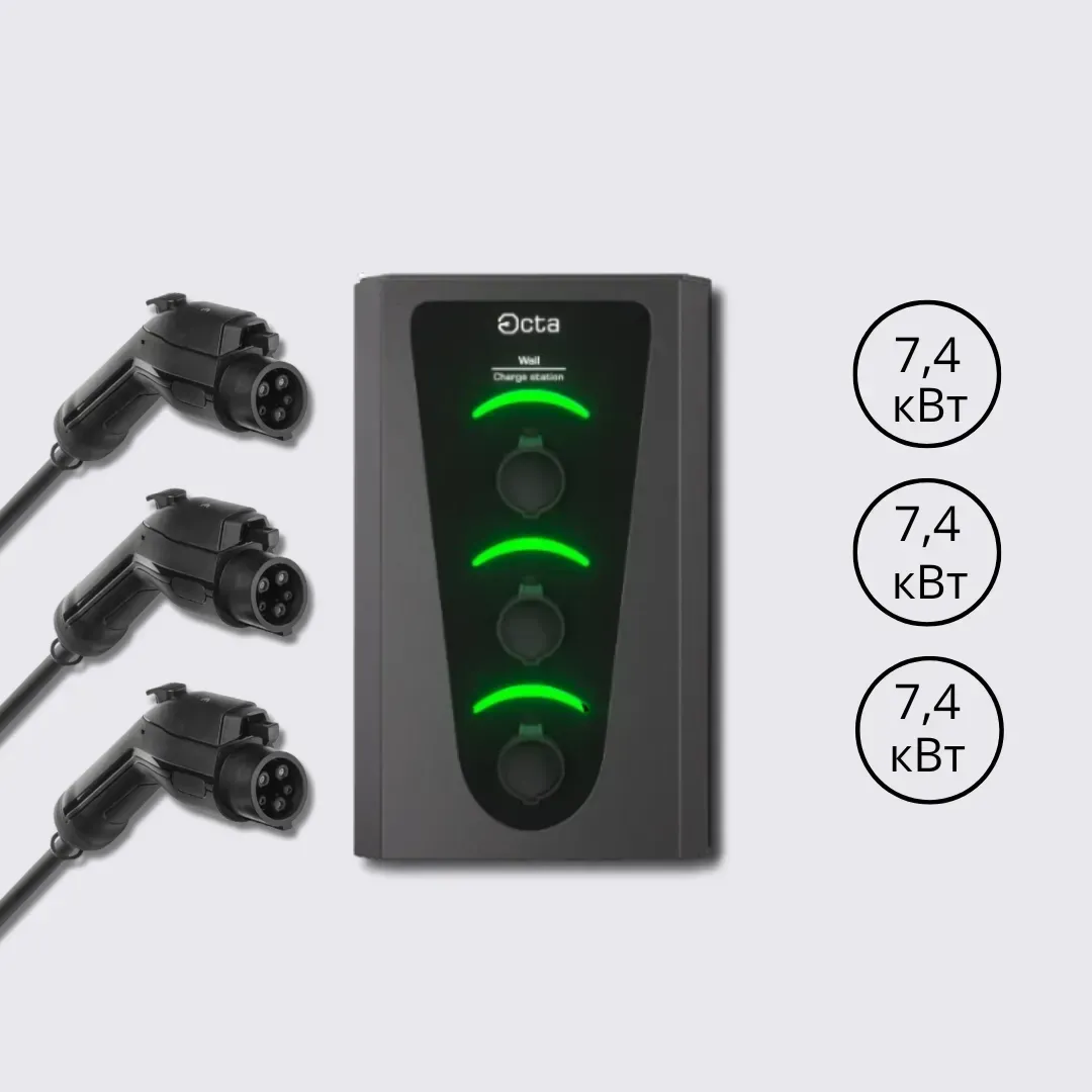 Зарядна станція Wall Octa Energy 32А 230В 7,4+7,4+7,4 кВт з роз'ємом Type 1 + Type 1 + Type 1